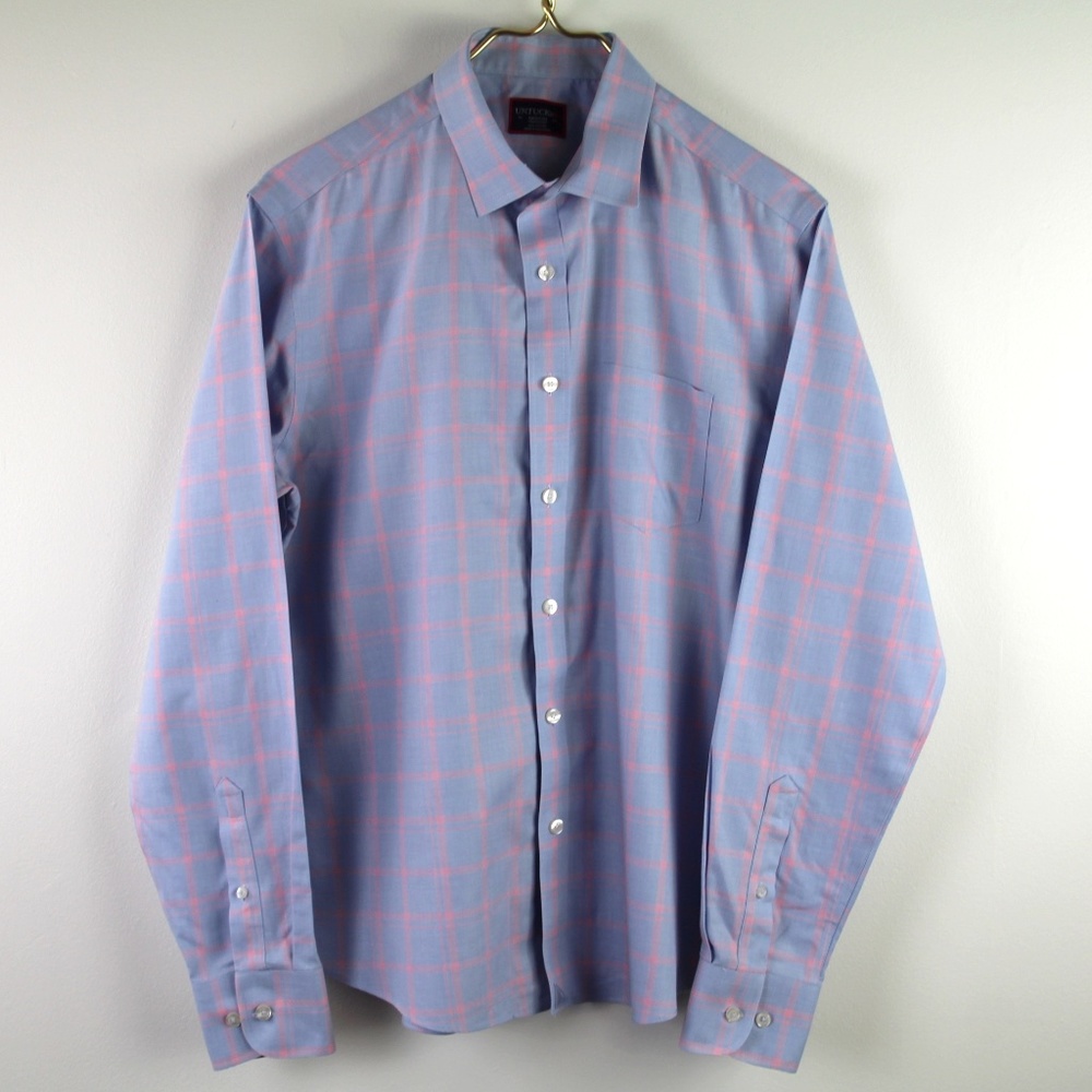 UNTUCKit Wrinkle Free Castellare Cotton Button Up Casual Shirt Light Blue Pink M
